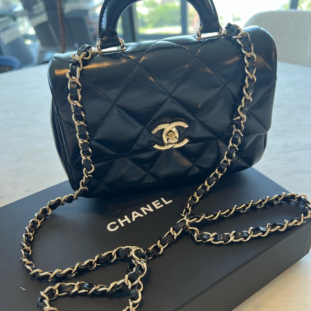 CHANEL Black Mini Quilted Bag with Gold Hardware - Picture 8 of 8